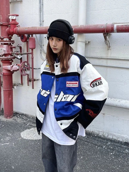 Unisex Hip Hop High Street Letter Racing 2024 Jacket