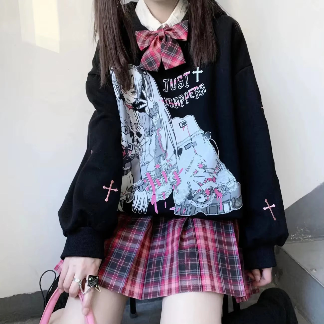 Harajuku Oversized Female Graphic Anime Hoodie Women Tops E Girl Kawaii Clothes Long Sleeved Top Sweatshirt Women Pullovers