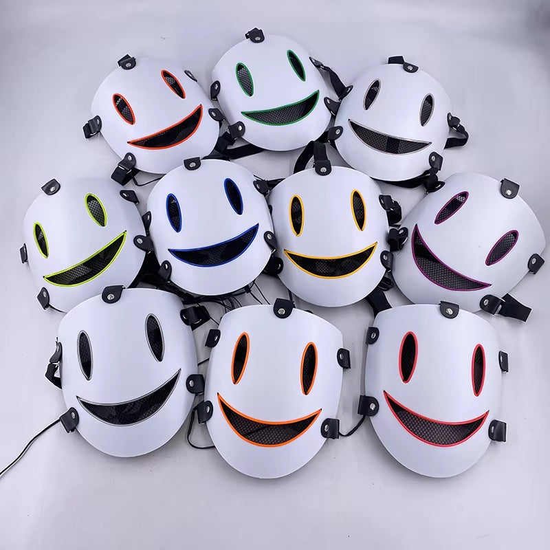 Halloween Japanese Anime LED Glowing Full Face Mask Cosplay Props Luminous Light up Mask for Adult Kids Neon Mask Supplies