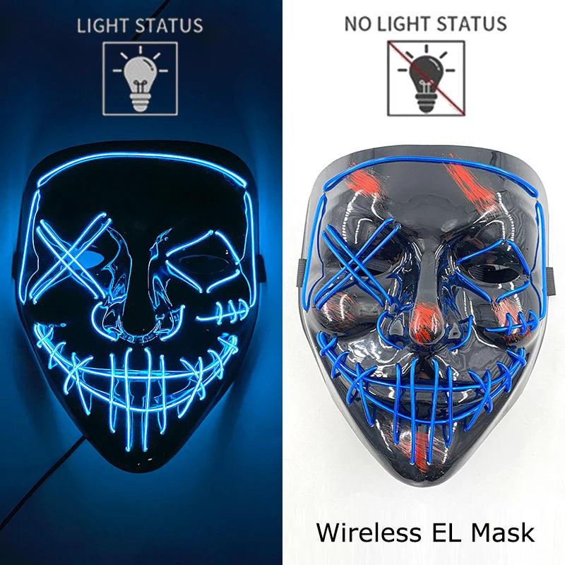 Wireless Halloween Neon LED Purge Mask Masque Masquerade Party Masks Light Grow in the Dark Horror Mask Glowing Masker