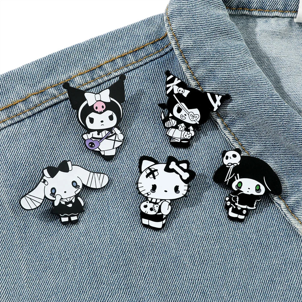 5 Pcs Halloween Hello Kitty Brooch Funny Kuromi Cinnamoroll Enamel Pin Metal Badge Knapsack Clothing Jewelry