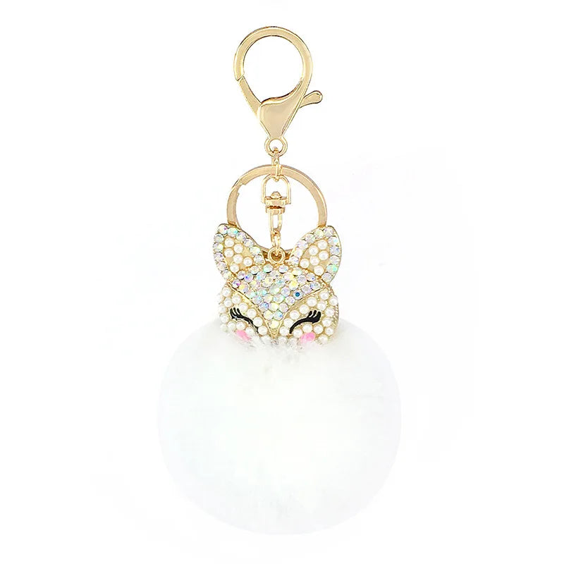 Crystal Fox with Pom Pom Fur Charm