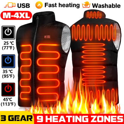 9 Heated Vest Zones Electric Heated Jackets Men Women Sportswear Heated Coat Graphene Heat Coat USB Heating Jacket for Camping