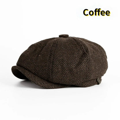 Stylish Wool Blend Herringbone Casual Newsboy Flat Cap