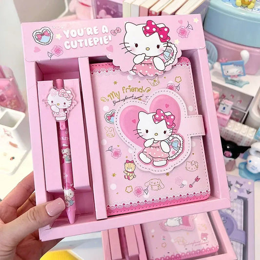 Sanrio Notebook Gel Pen Kuromi Hello Kitty Cinnamoroll Notepad Portable Notebook Stationery Set Office School Supplies Gifts