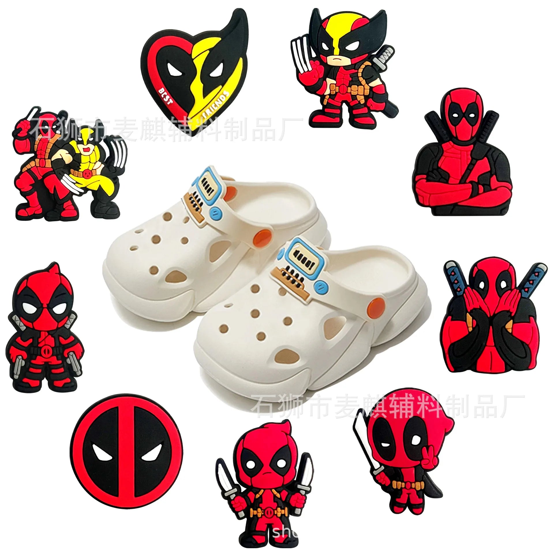 9Pcs/Set Marvel Deadpool Shoe Charms for Clogs Sandals Decoration Cartoon Cute Hot Movie Deadpool&Wolverine Shoe Buckle 2024