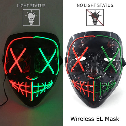 Wireless Halloween Neon LED Purge Mask Masque Masquerade Party Masks Light Grow in the Dark Horror Mask Glowing Masker