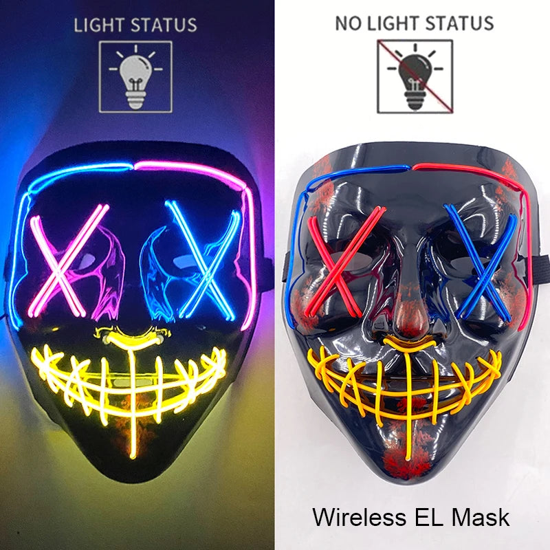 Wireless Halloween Neon LED Purge Mask Masque Masquerade Party Masks Light Grow in the Dark Horror Mask Glowing Masker