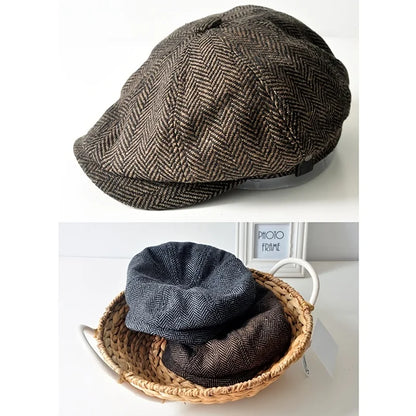 Stylish Wool Blend Herringbone Casual Newsboy Flat Cap