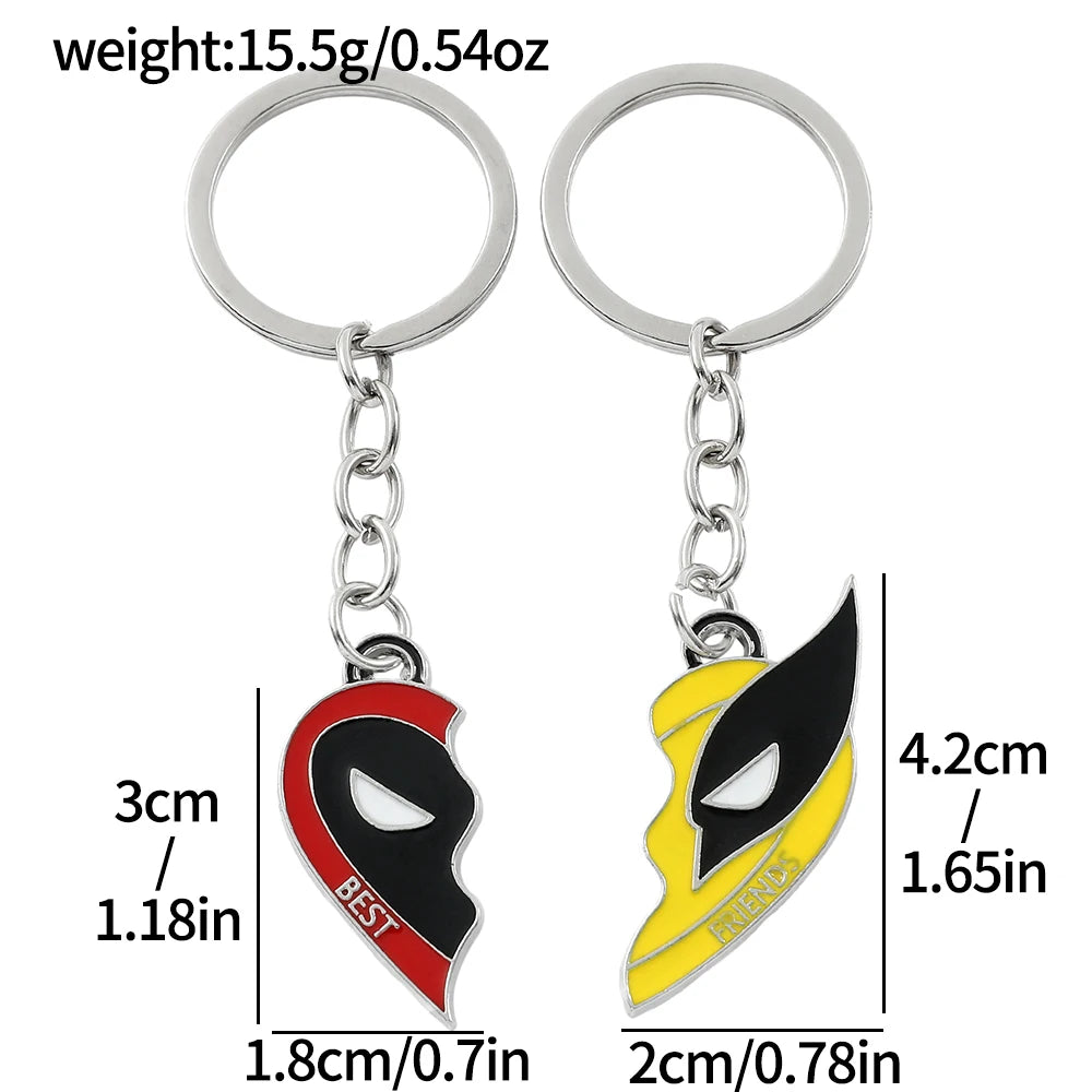 2Pcs Deadpool & Wolverine Necklace and Keychain Best Friends Set