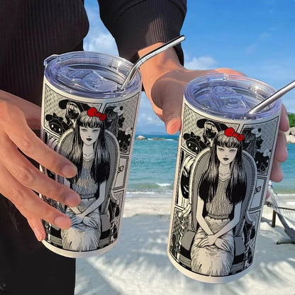 420Ml Hello Kitty Junji Ito Tomie Thermos Cartoon with Straw 304 Stainless Steel Portable Coffee Cup Student Water Cup