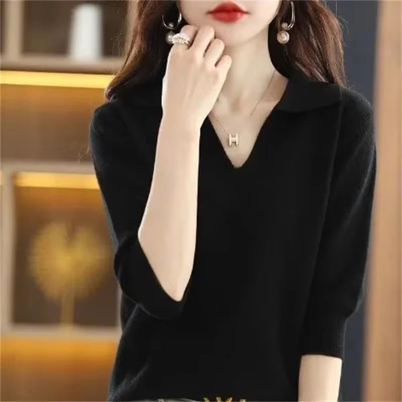 2024 New Women Knitted Sweaters Autumn Winter Warm Clothing Fashion Casual Sweater Long Sleeve Jumper V-Neck Loose Pullovers Top