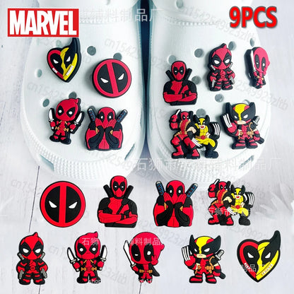 9Pcs/Set Marvel Deadpool Shoe Charms for Clogs Sandals Decoration Cartoon Cute Hot Movie Deadpool&Wolverine Shoe Buckle 2024