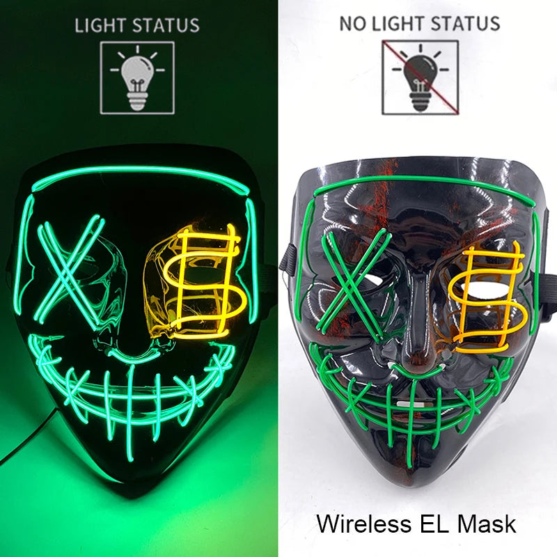 Wireless Halloween Neon LED Purge Mask Masque Masquerade Party Masks Light Grow in the Dark Horror Mask Glowing Masker