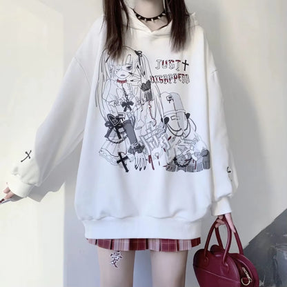 Harajuku Oversized Female Graphic Anime Hoodie Women Tops E Girl Kawaii Clothes Long Sleeved Top Sweatshirt Women Pullovers