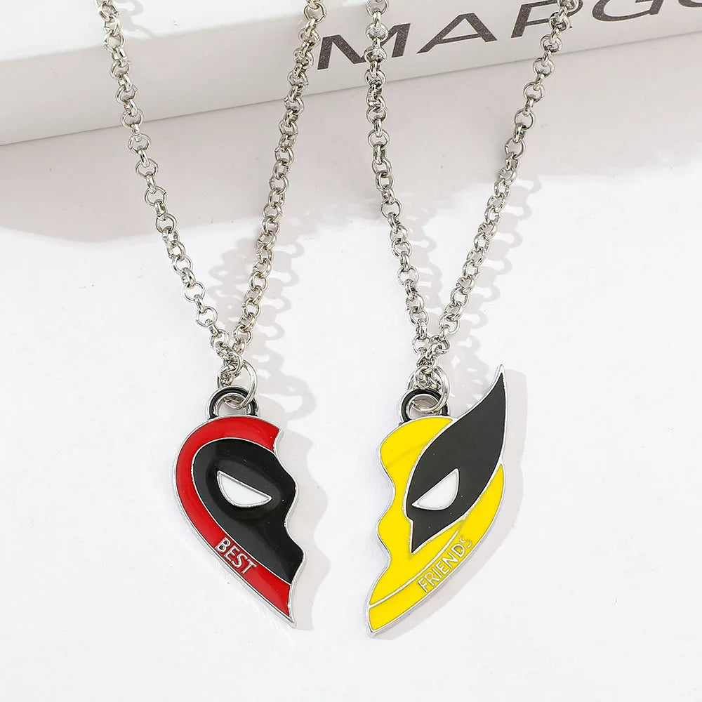 2Pcs Deadpool & Wolverine Necklace and Keychain Best Friends Set