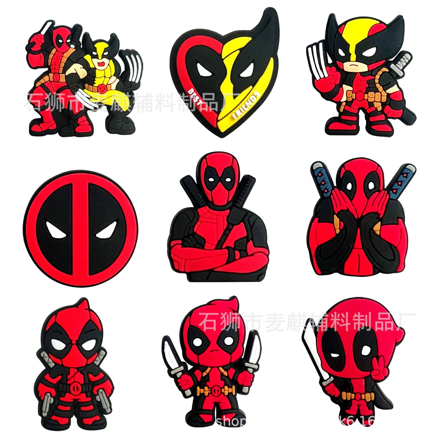 9Pcs/Set Marvel Deadpool Shoe Charms for Clogs Sandals Decoration Cartoon Cute Hot Movie Deadpool&Wolverine Shoe Buckle 2024