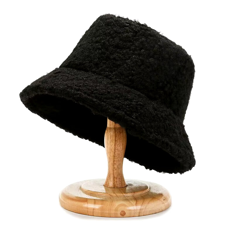 Unisex Harajuku Bucket Hat Solid Men Fishing Fisherman Hat Autumn Winter Lamb Wool Outdoor Warm Panama Cap for Women