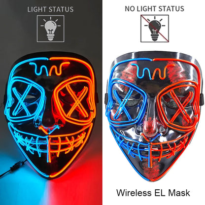 Wireless Halloween Neon LED Purge Mask Masque Masquerade Party Masks Light Grow in the Dark Horror Mask Glowing Masker