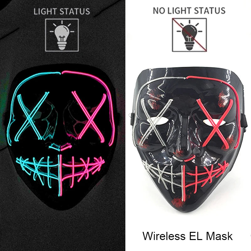 Wireless Halloween Neon LED Purge Mask Masque Masquerade Party Masks Light Grow in the Dark Horror Mask Glowing Masker