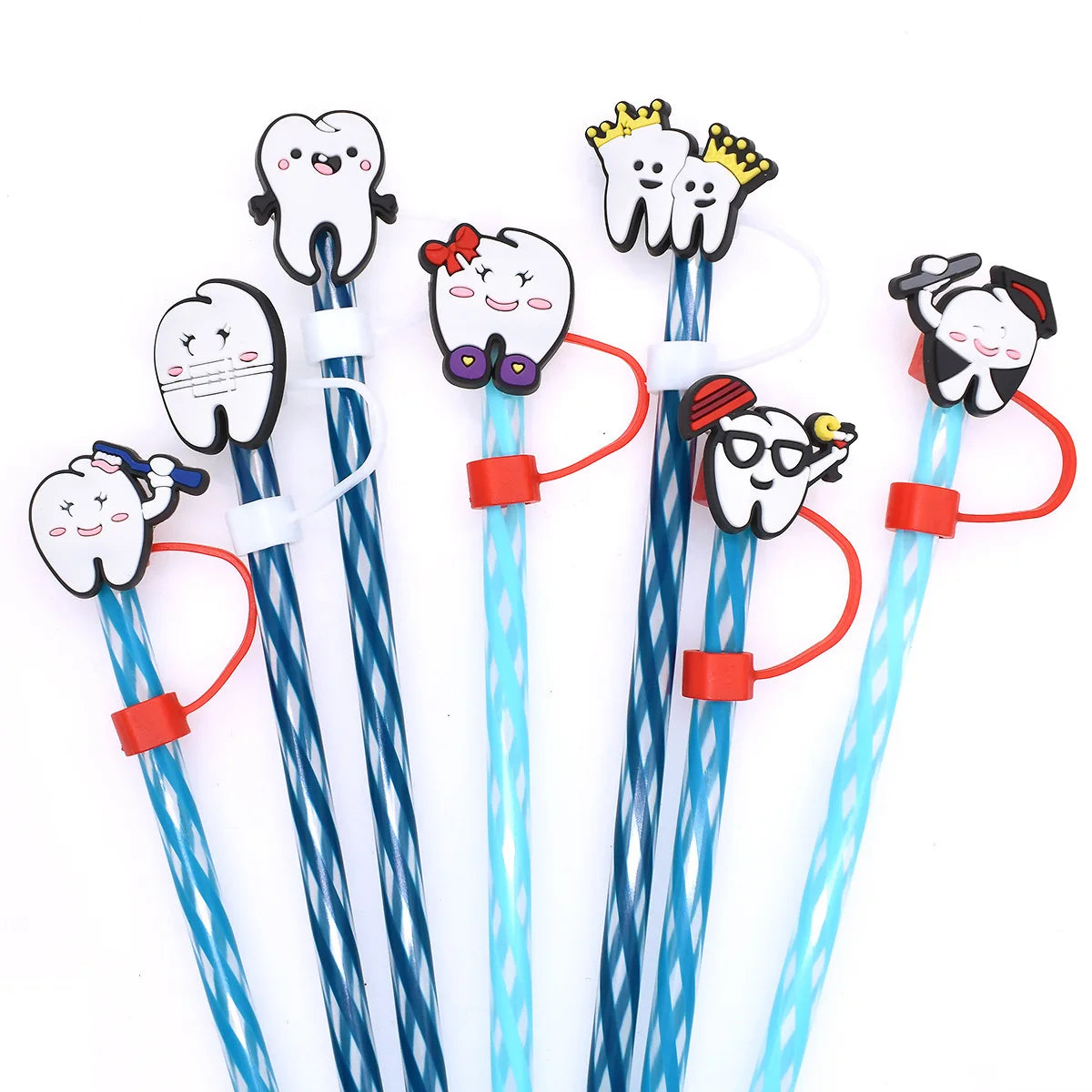 8PCS Cute Cartoon Tooth Straw Covers Cap Compatible with Stanley or any 10mm Straw