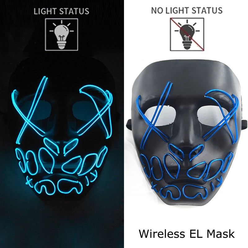 Wireless Halloween Neon LED Purge Mask Masque Masquerade Party Masks Light Grow in the Dark Horror Mask Glowing Masker