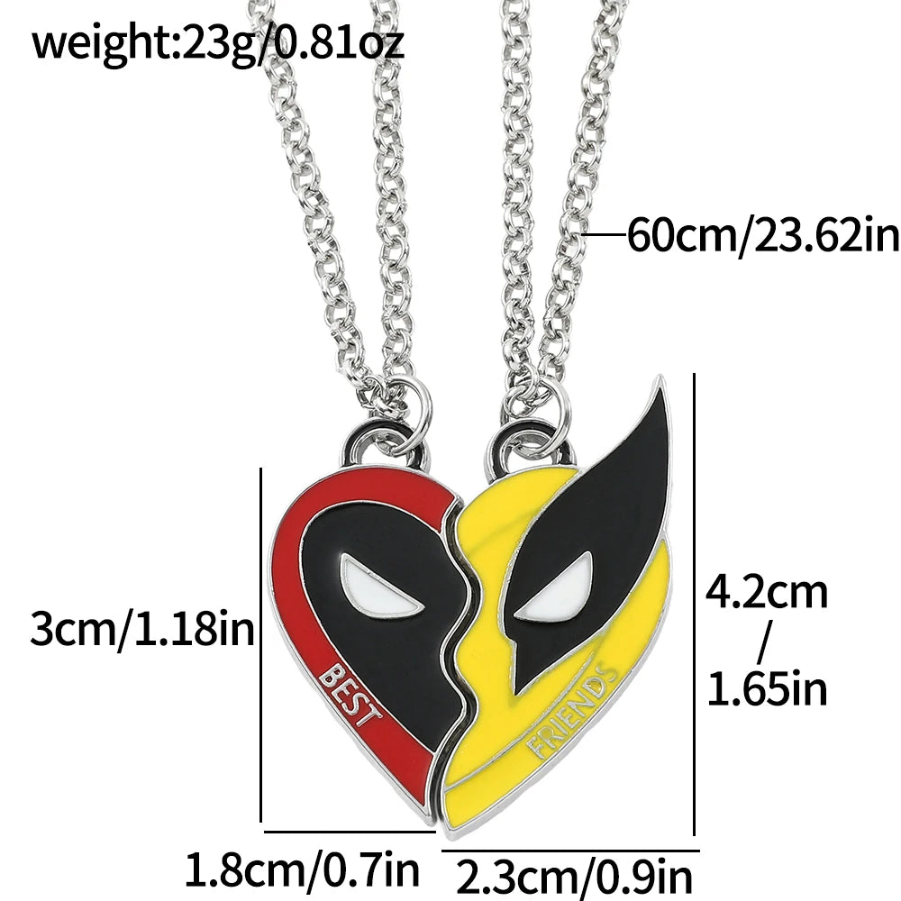 2Pcs Deadpool & Wolverine Necklace and Keychain Best Friends Set