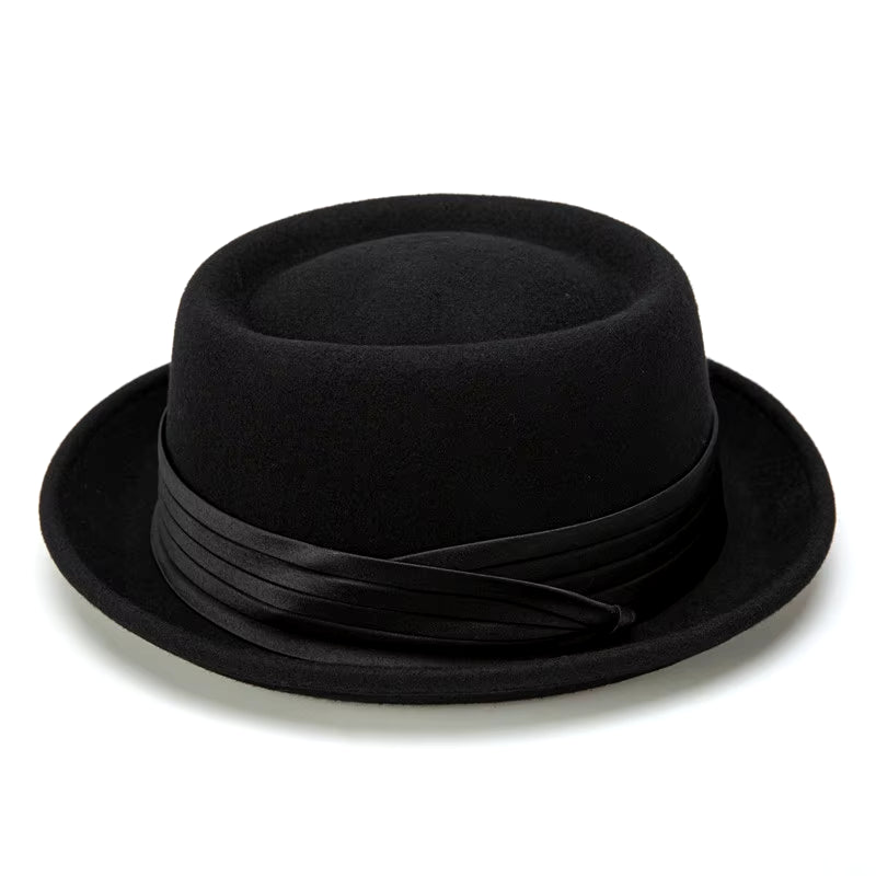 2023 Roll Brim Black Pork Pie Hat for Men Ivory White Wool Fedoras Deep Camel Jazz Cap Church Panama Gangsters Caps Gentlemen