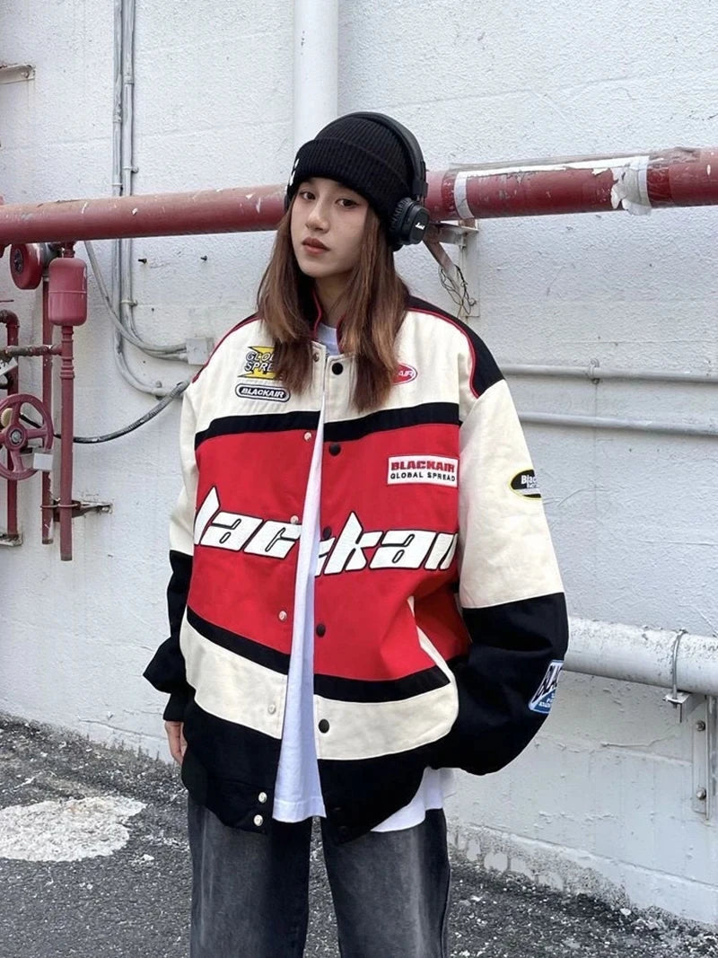 Unisex Hip Hop High Street Letter Racing 2024 Jacket