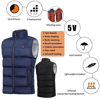 9 Heated Vest Zones Electric Heated Jackets Men Women Sportswear Heated Coat Graphene Heat Coat USB Heating Jacket for Camping