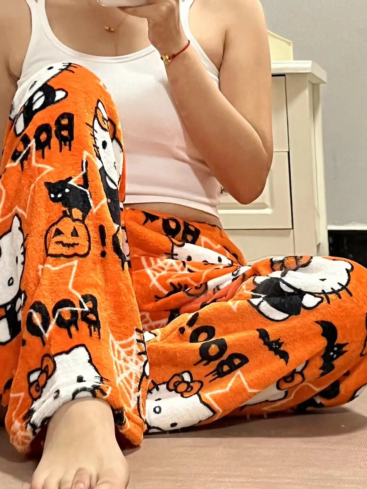 Halloween/Fall Hello Kitty Coral Fleece Pajama Pants