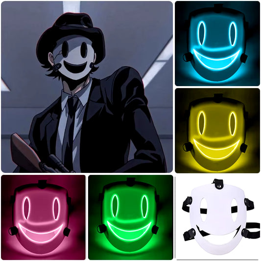 Halloween Japanese Anime LED Glowing Full Face Mask Cosplay Props Luminous Light up Mask for Adult Kids Neon Mask Supplies