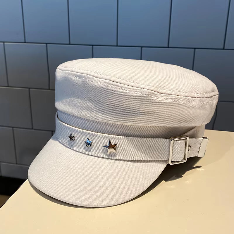 Women'S Beret Black Star Hat Spring and Autumn Winter British Retro Fashion New Sea Military Style Korean Caps Mother Hats